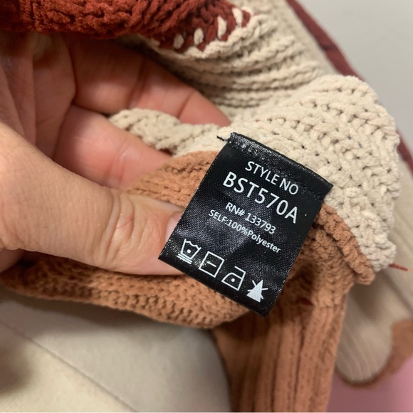 POL Oversized Color Block Cable Knit Sweater wide cropped sleeve Rust Cream - Picture 8 of 13